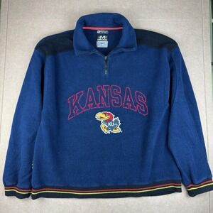 Vintage Mirage Kansas Jayhawks KU Fleece Pullover Men's XL Blue Quarter Zip‎ Y2K